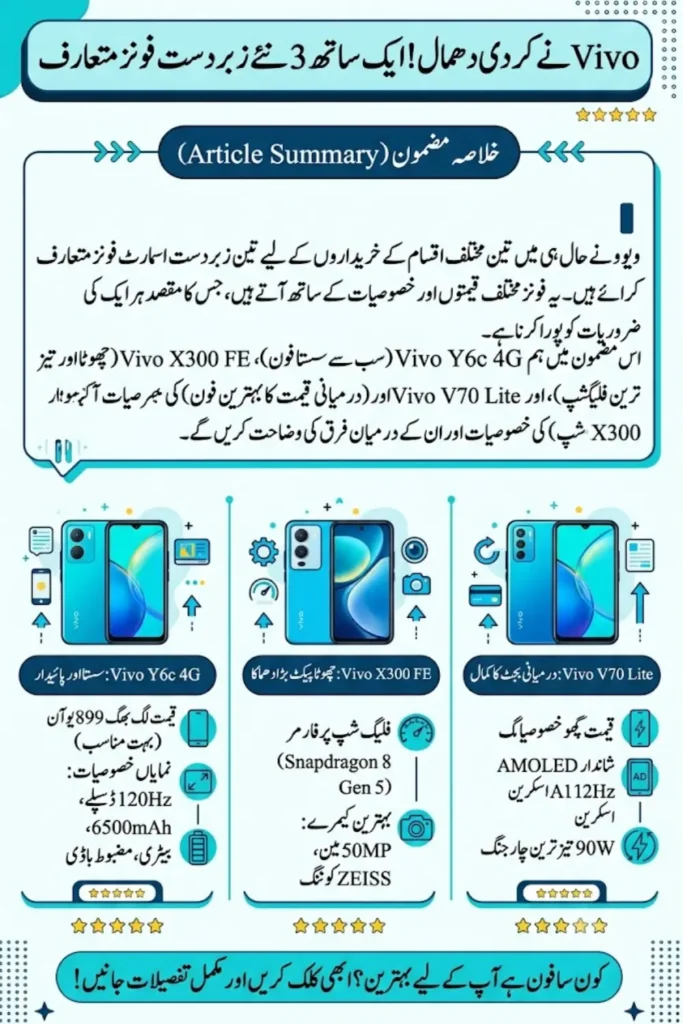 Vivo Y6c 4G, X300 FE, and V70 Lite Price, Specs, and Key Differences