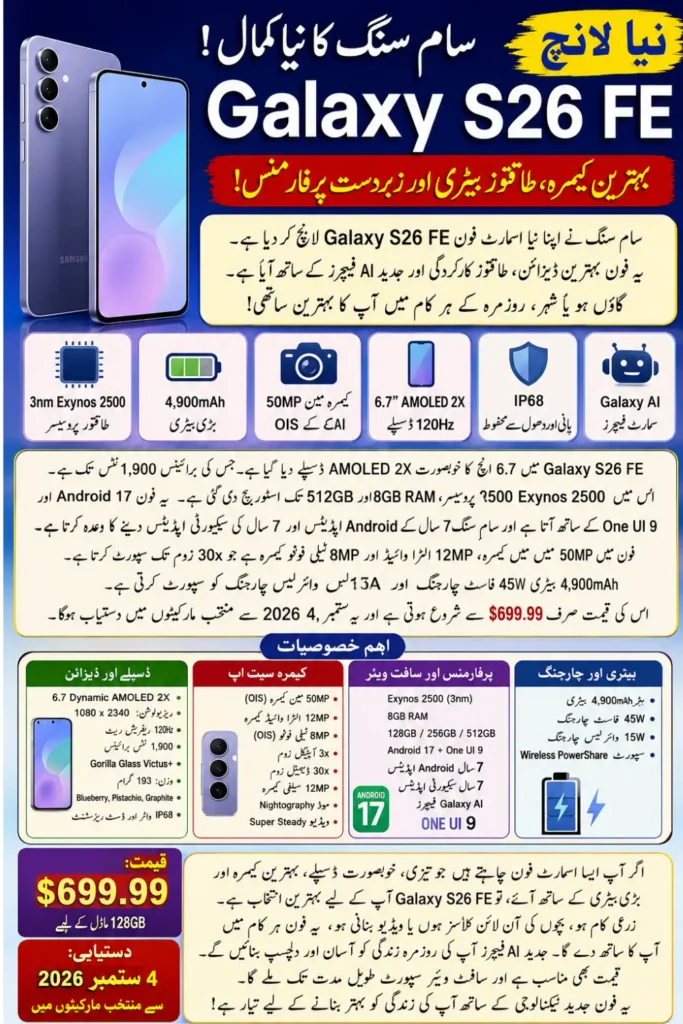 Samsung Galaxy S26 FE Officially Launched With Exynos 2500 and Android 17