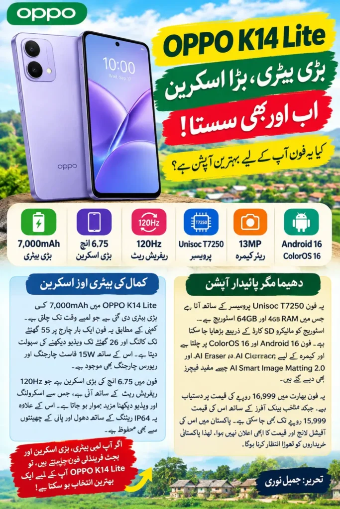 OPPO K14 Lite Launched With 7,000mAh Battery and 120Hz Display