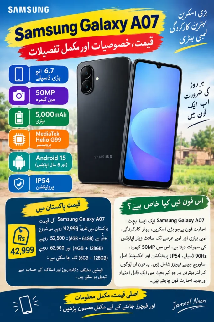 Samsung Galaxy A07 Price in Pakistan, Specs and Features