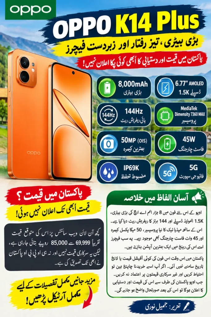 OPPO K14 Plus Price in Pakistan, Specs and Launch Details