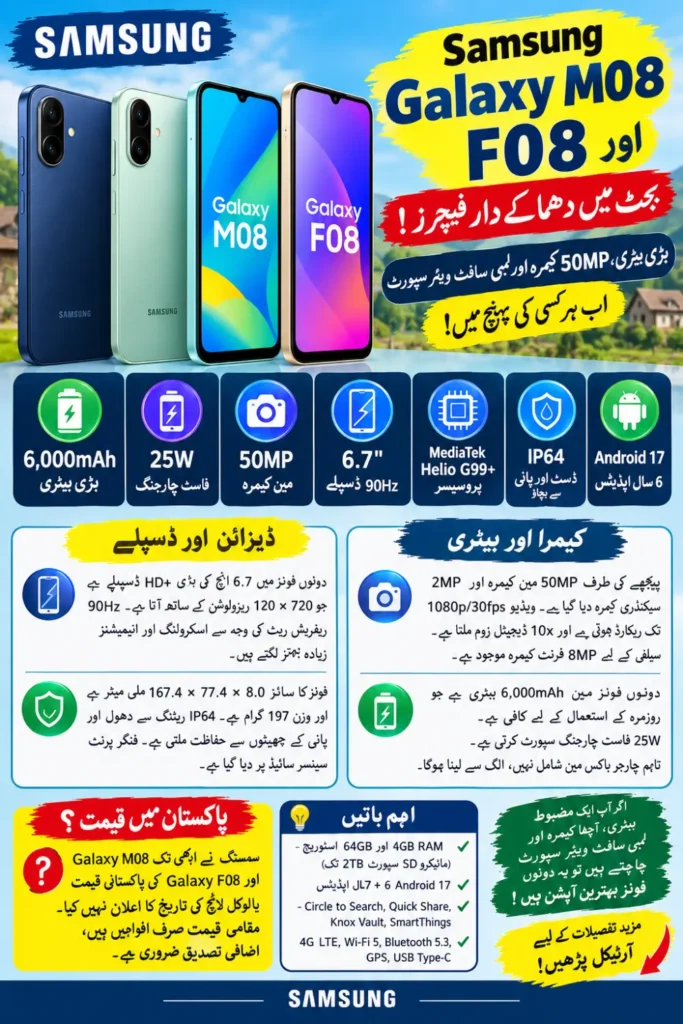 Samsung Galaxy M08 and F08 Price in Pakistan, Specs and Features
